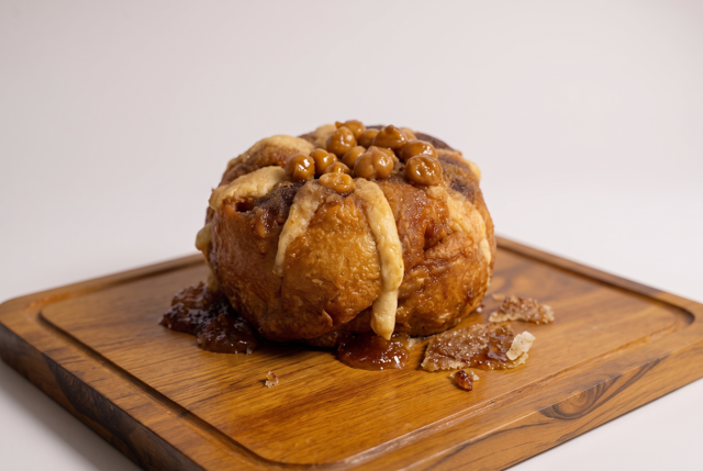 Caramel Apple Cider Cheesecake Stuffed Bagel.