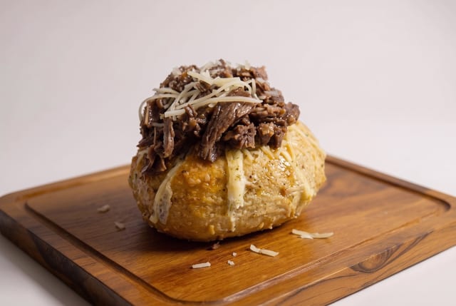 Garlic Steak & Asiago Stuffed Bagel.