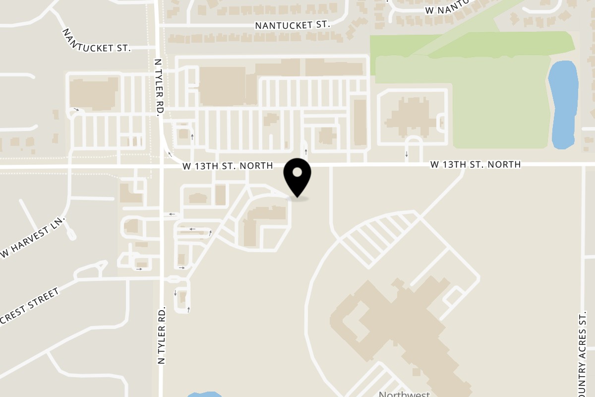 Map showing the location of Bakers Haus on 8641 W 13th St N #100 in Wichita